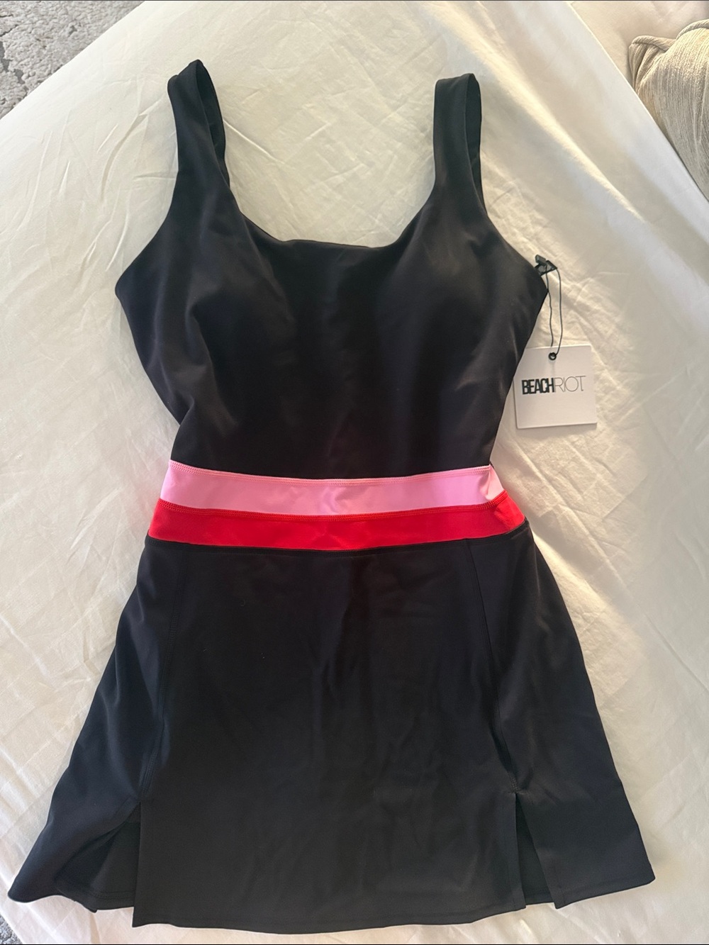 Beach Riot Black Mini Dress with Pink and Red Waistband